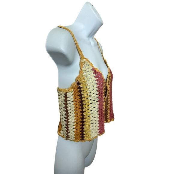 Zara Boho Open Knit Top Sz Small Neutrals Button Front Blouse Crop Festival - Picture 8 of 10